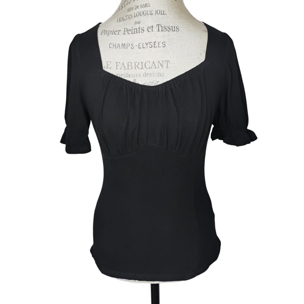 Belle Poque Milkmaid Top Womens Medium Black Bustier Ren Fair Ruched Puff Sleeve